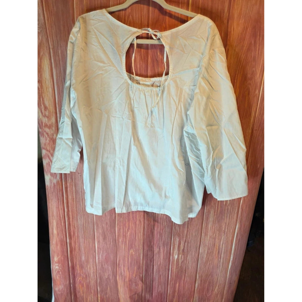 Carolina Colours Plus White 100% Cotton Peasant Blouse 24W Tie Back