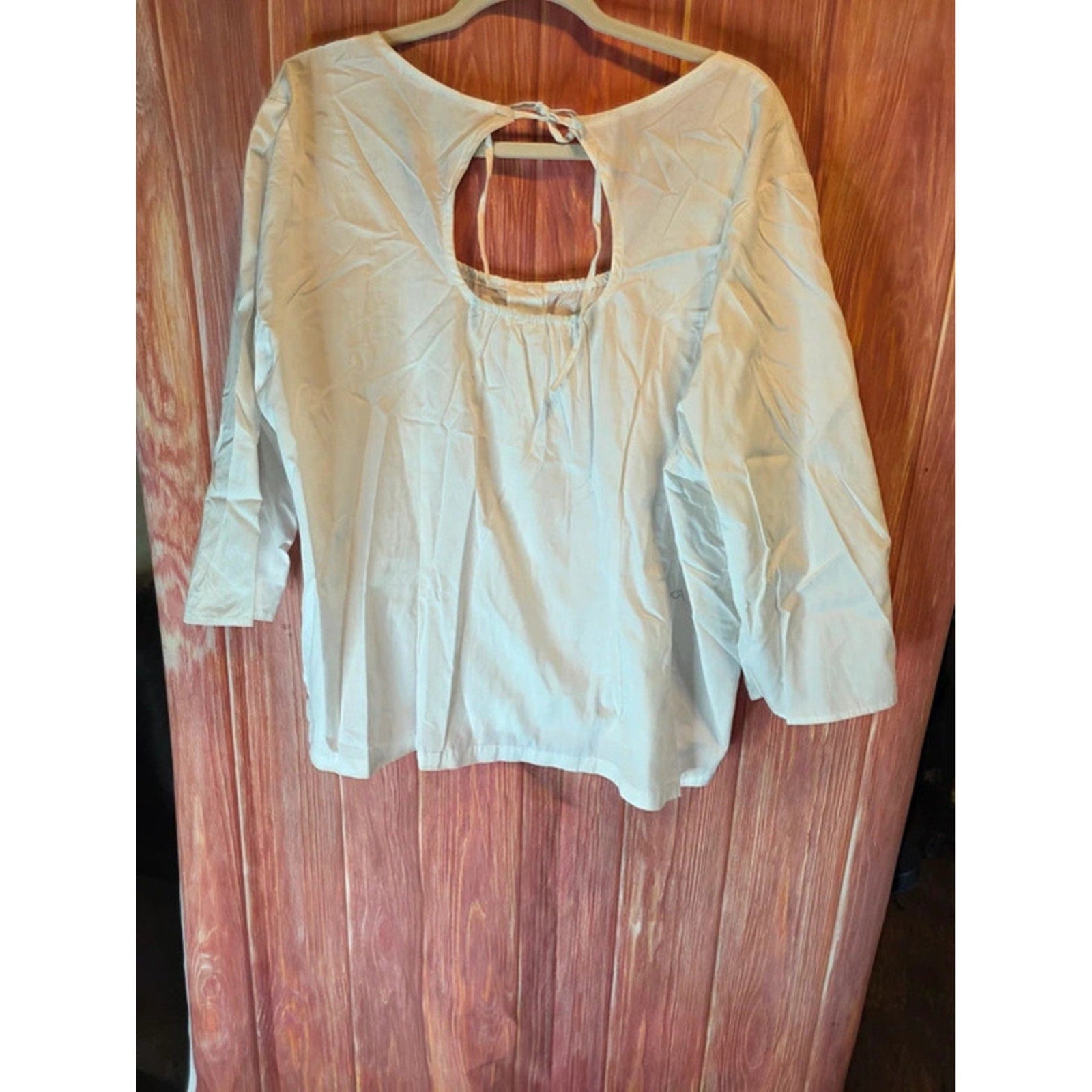 Carolina Colours Plus White 100% Cotton Peasant Blouse 24W Tie Back