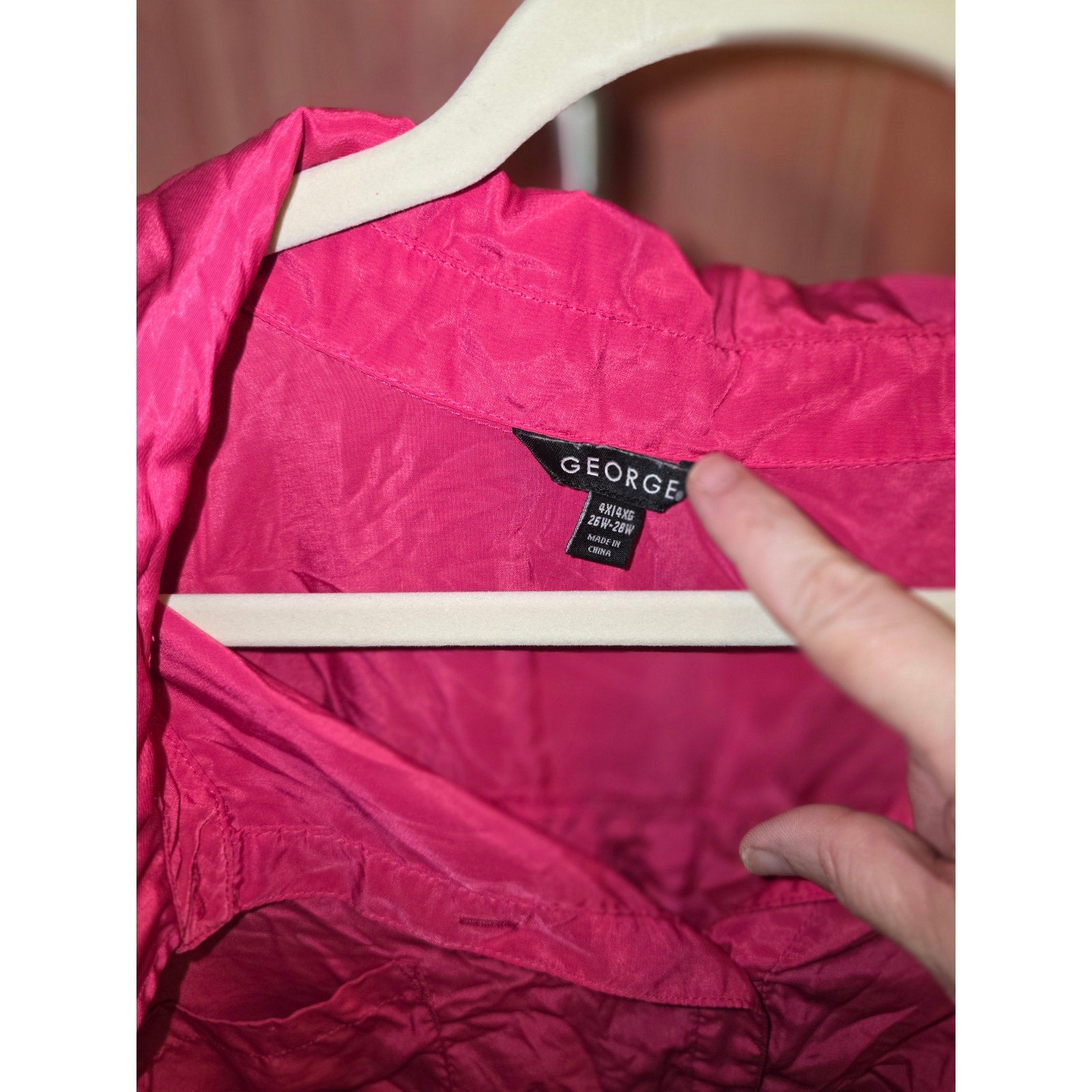 George Womens 4X 26W/28W Hot Pink Button Down Shirt Blouse Long Sleeve Utility Pockets