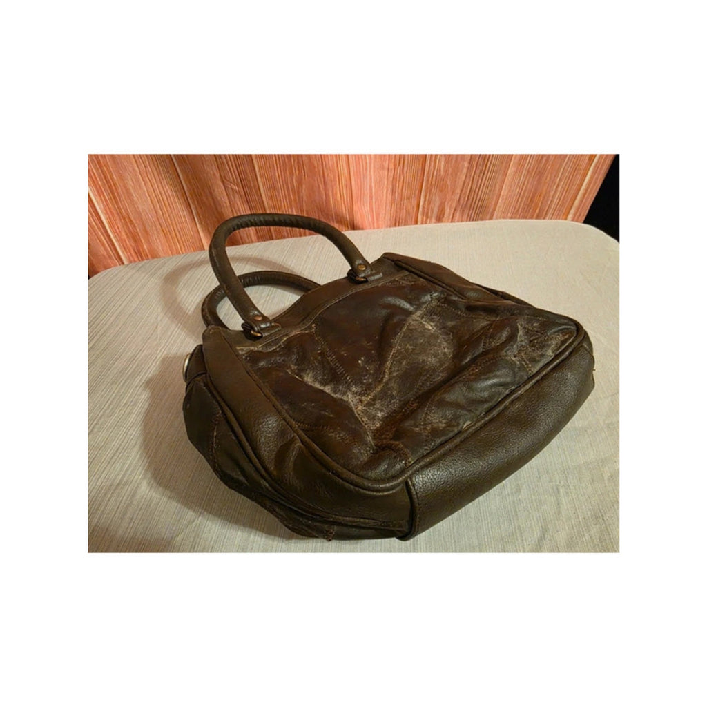 Vintage 80s / 90s Dark Brown Patchwork Shoulder Bag - Multi Compartment