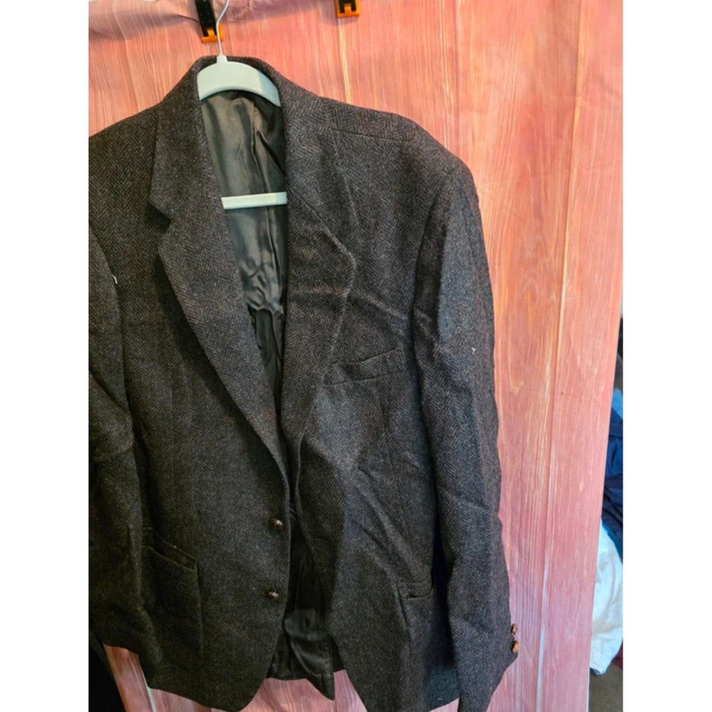 Vintage Wm F Farah Mens 100% Pure Wool Tweed Herringbone Blazer Sport Coat Brown