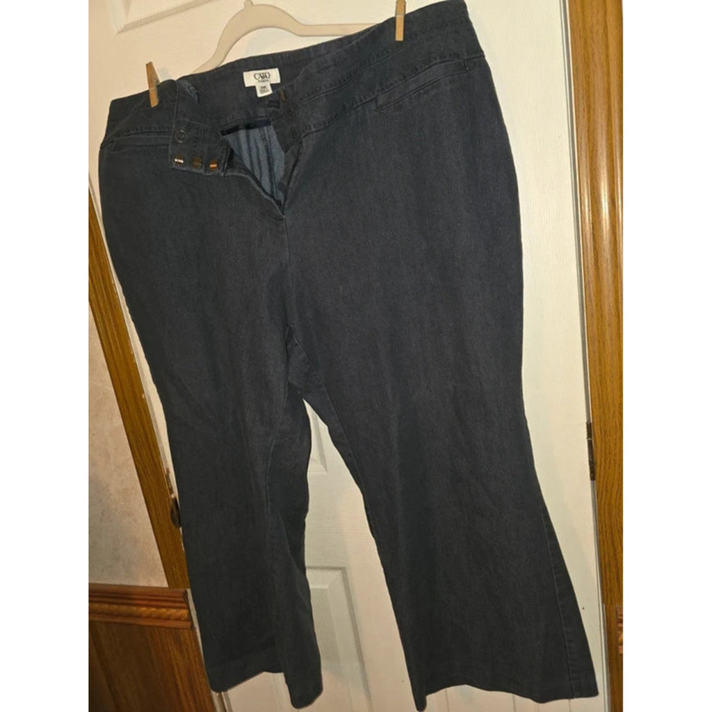 Cato Dark Wash Stretch Denim Trousers 24WP Petite Wide Leg Slacks