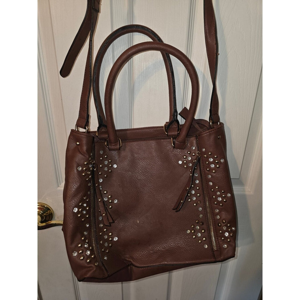 Brown studded tote bag