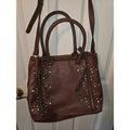 Brown studded tote bag