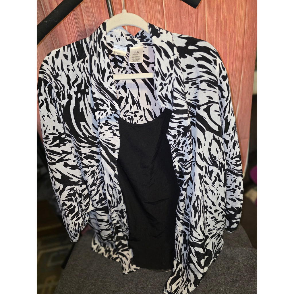 JMS Just My Size Womens 4X 26W/28W 2-in-1 Layered Blouse Top Black White Zebra Cami