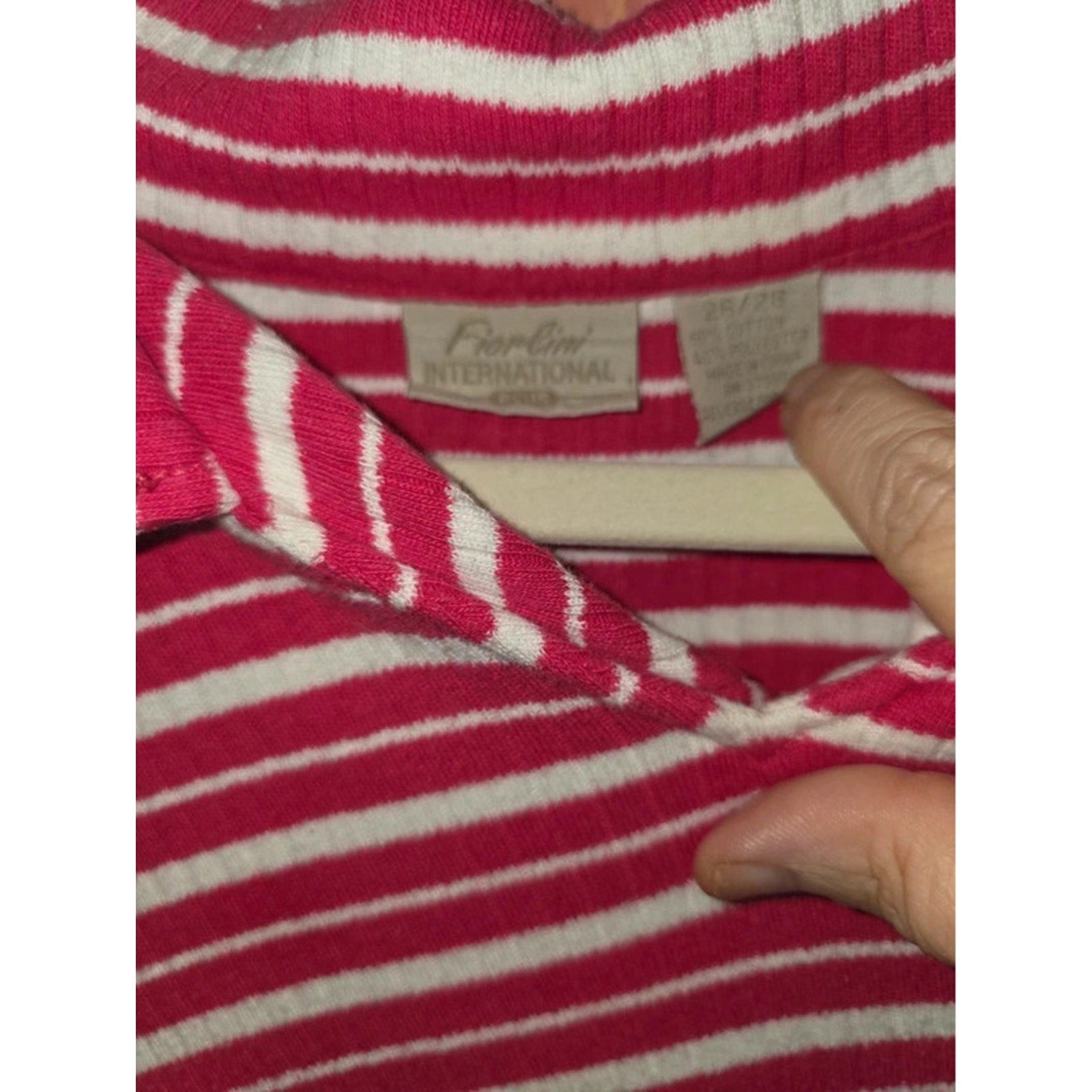 Fiorlini International Plus Red White Striped Johnny Collar Ribbed Top 26/28