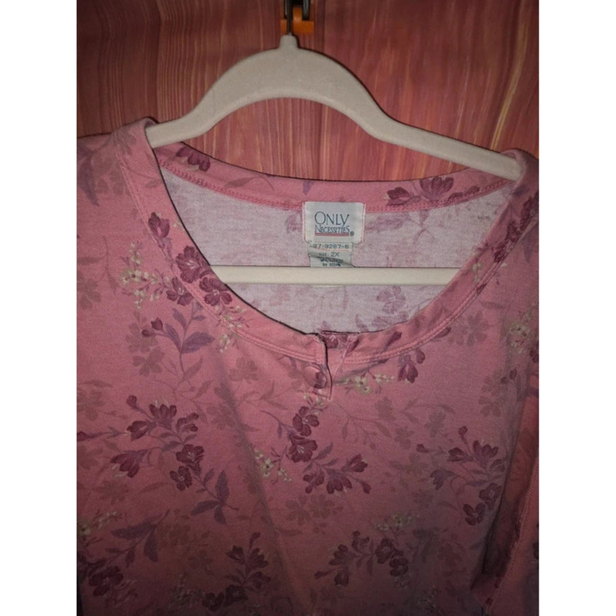 Only Necessities Vintage Pink Floral Long Sleeve HenleyTop 2X Plus