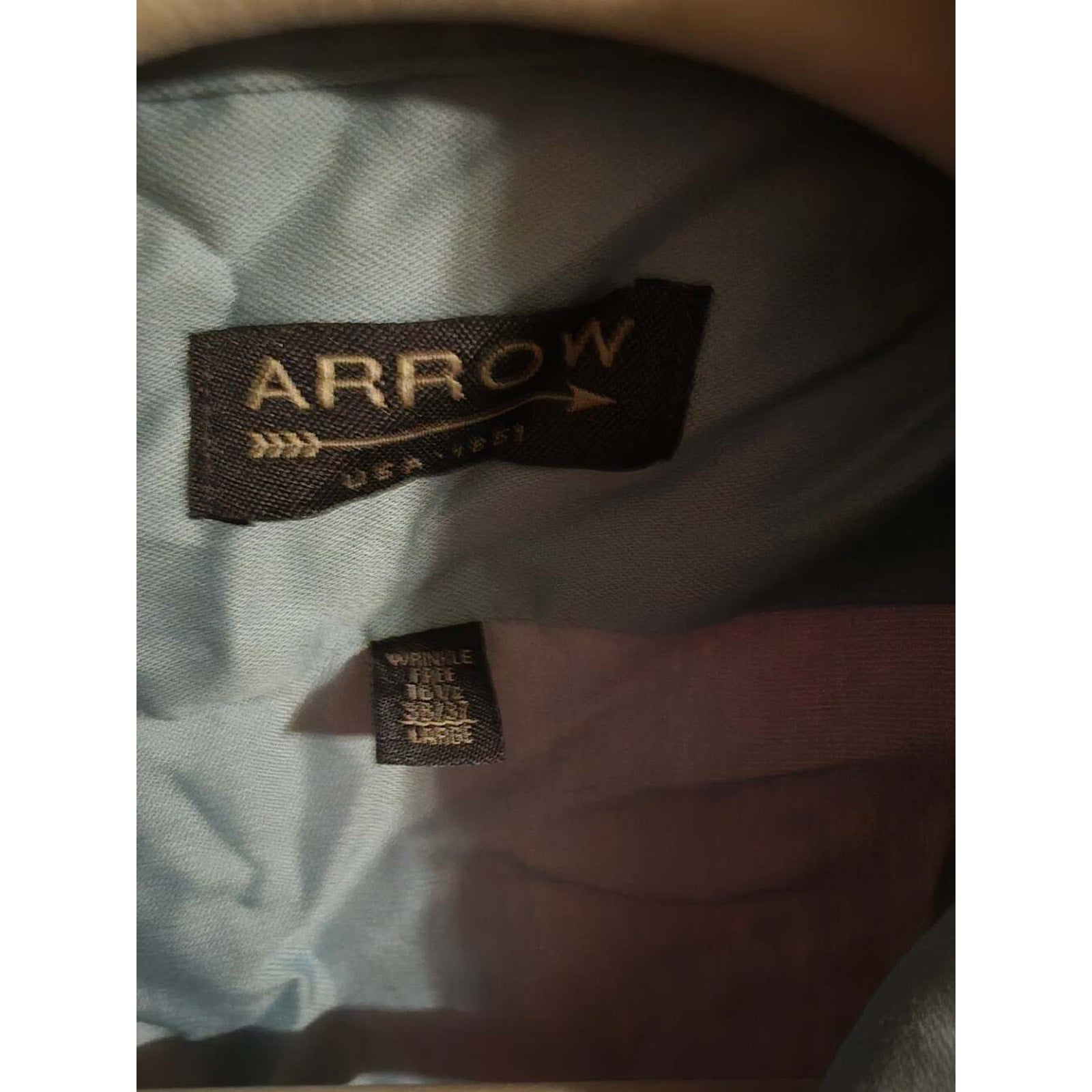 Arrow Wrinkle Free Long Sleeve Button-Down Shirt Blue Men's Large 16.5 36/37