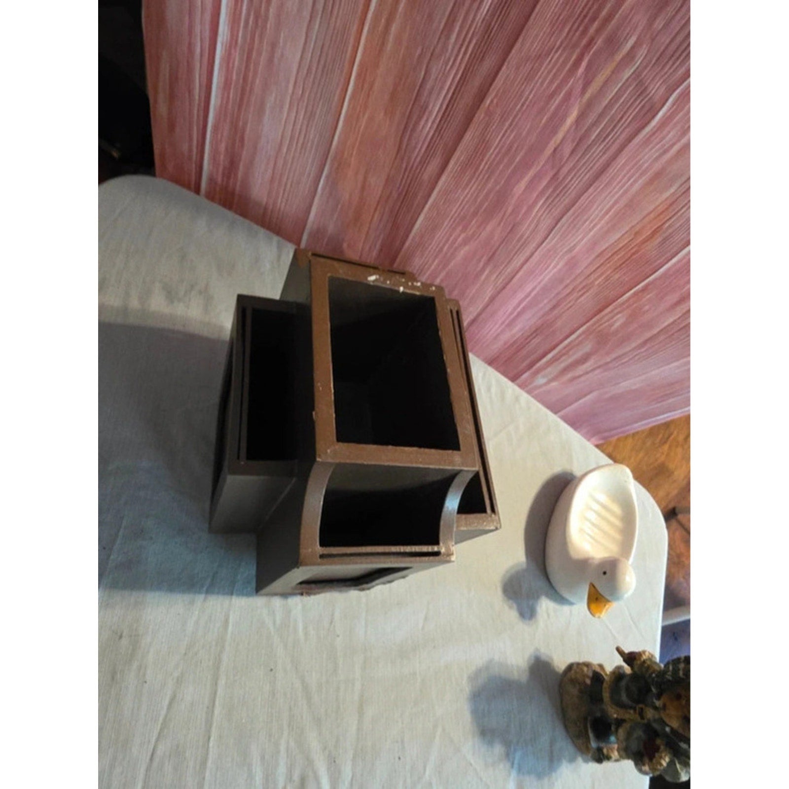 Espresso Wood Desktop Organizer Caddy w/ Built-In Picture Frames & Storage Slots