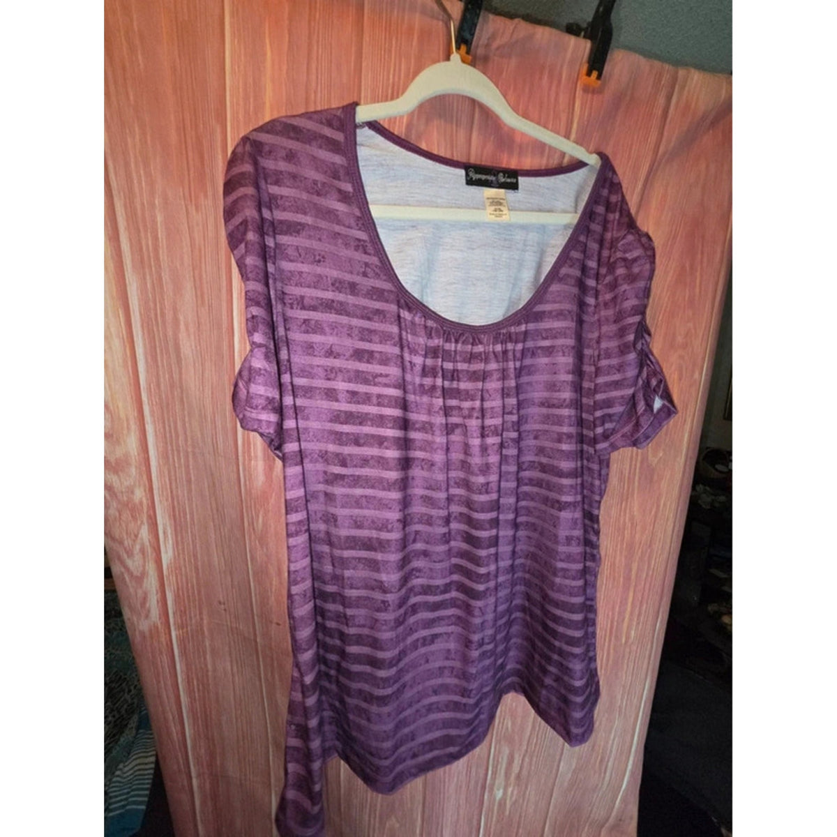 Appropriate Behavior Berry Purple Striped Ruched Sleeve Scoop Neck Top 2X