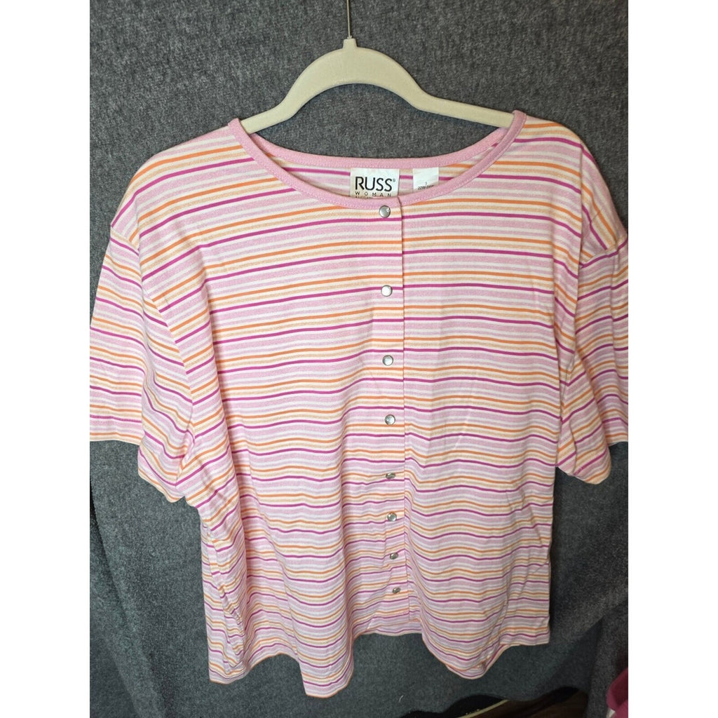 Russ Woman Pink Striped Button-Up Shirt Size 22/24