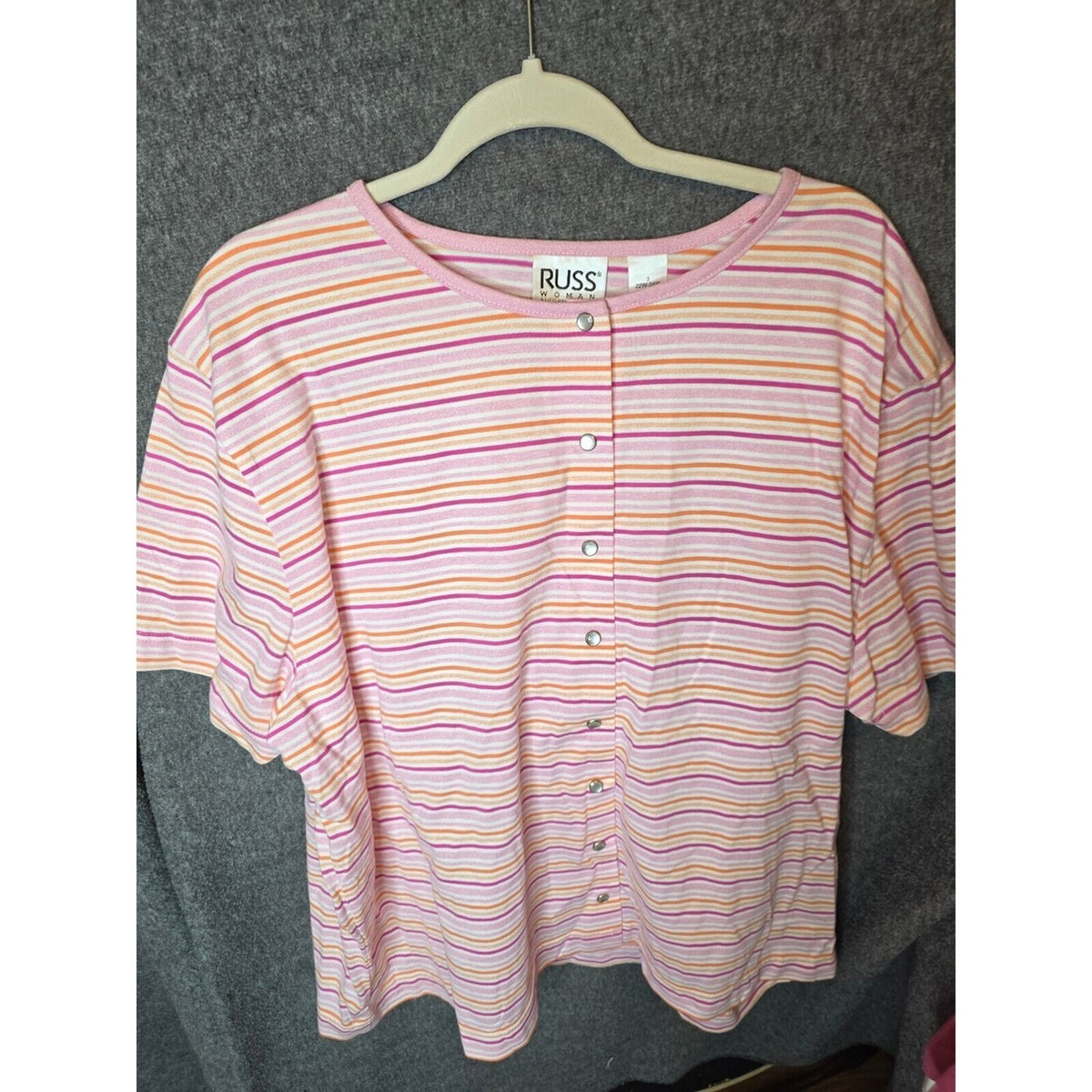Russ Woman Pink Striped Button-Up Shirt Size 22/24