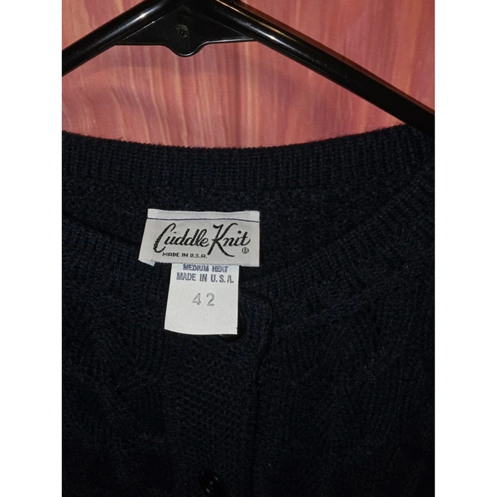 Cuddle Knit Vintage Blue Textured Long Sleeve Button Up Cardigan Sweater USA 42