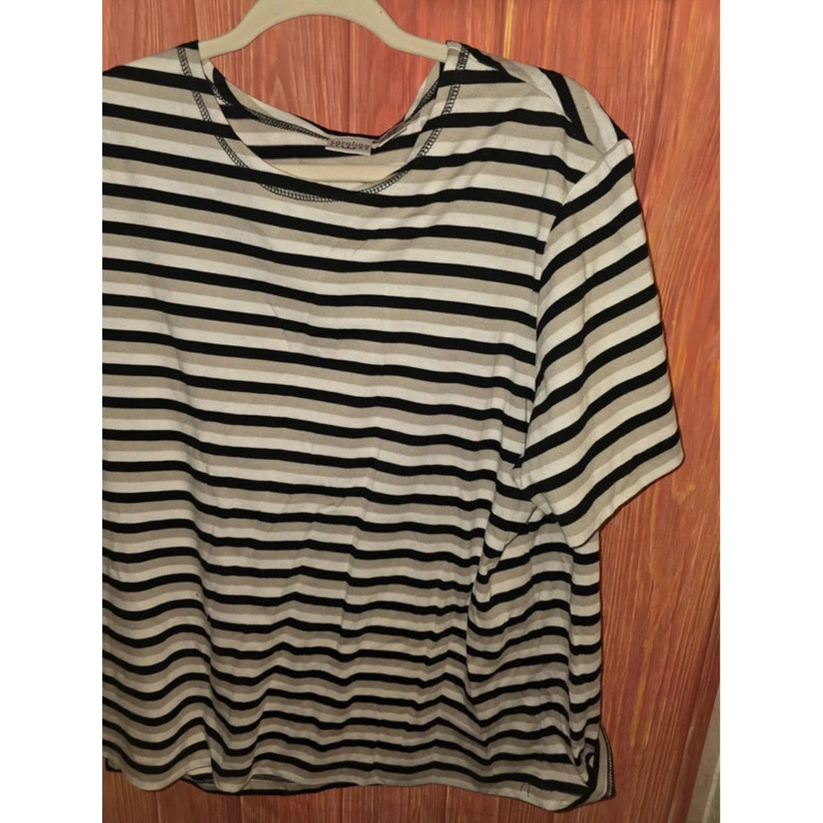 Carolina Colours Plus Striped Short Sleeve T-Shirt Top Tan Black White 20W