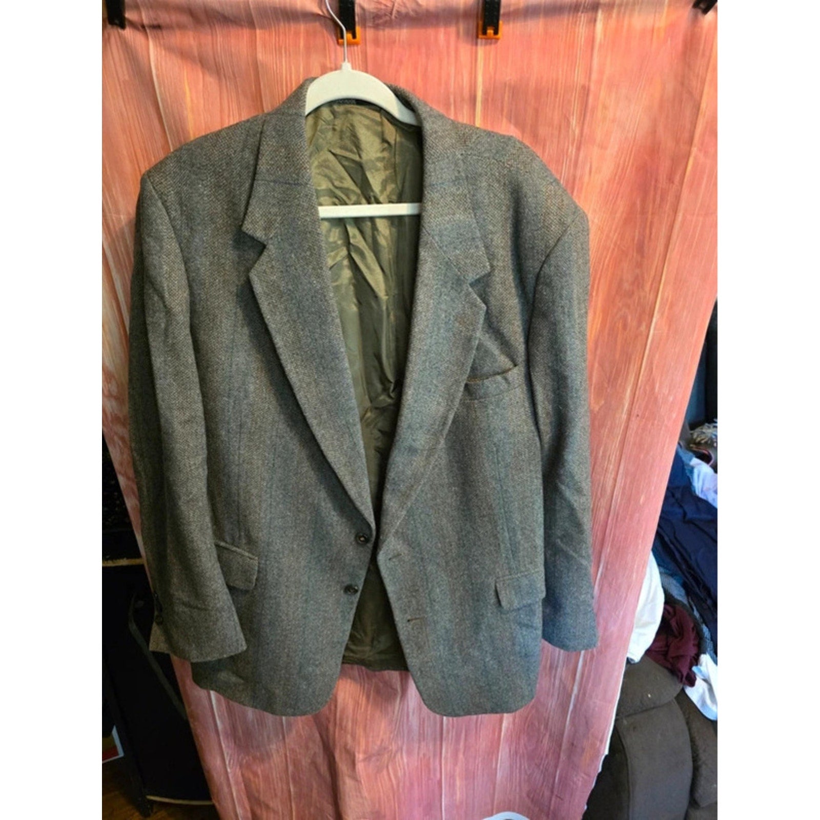 Vintage Towncraft Mens Herringbone Tweed Blazer Sport Coat Gray Plaid 2-Button