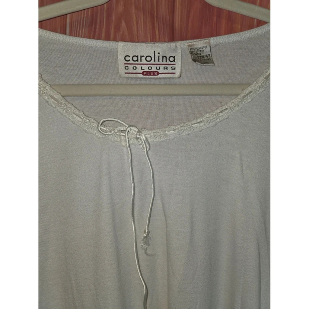 Carolina Colours Plus White Lace Trim Tie Neck Lettuce Hem Top 22W/42