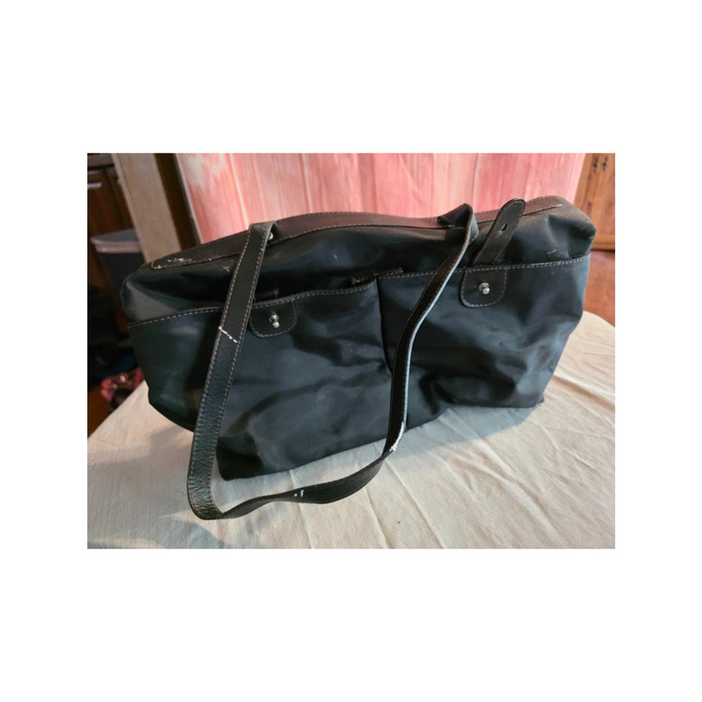 Boots 'N Bags Black Nylon & Genuine Leather Tote - Bright Blue Lining