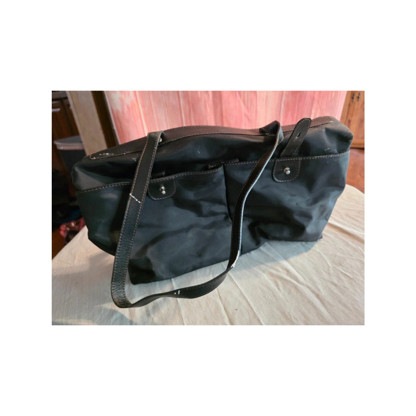 Boots 'N Bags Black Nylon & Genuine Leather Tote - Bright Blue Lining