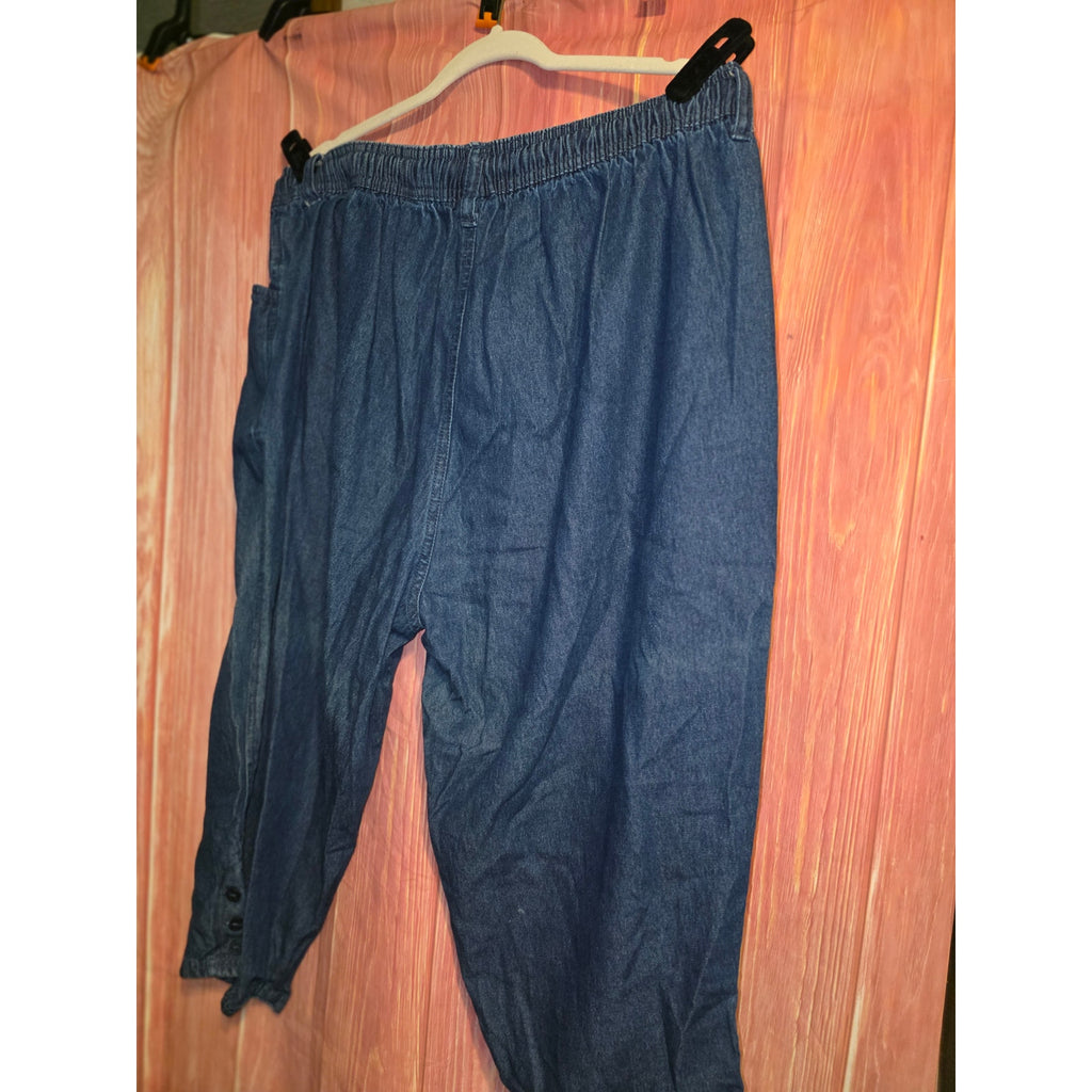 Erika Womens 2X Denim Chambray Pull On Cropped Pants Elastic Drawstring Blue