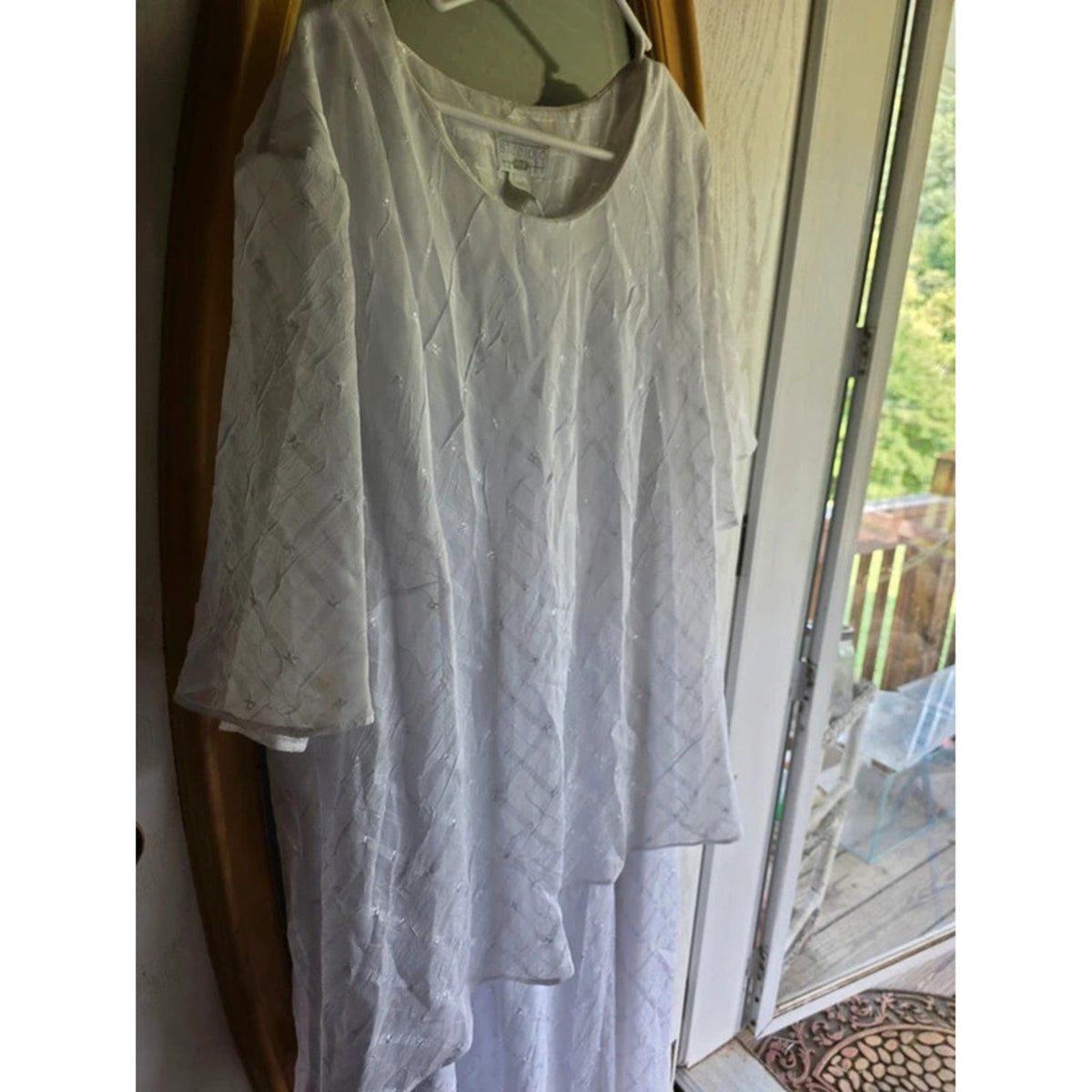 : Studio C Plus 26W White Short Sleeve Layered Textured Formal Mother of Bride