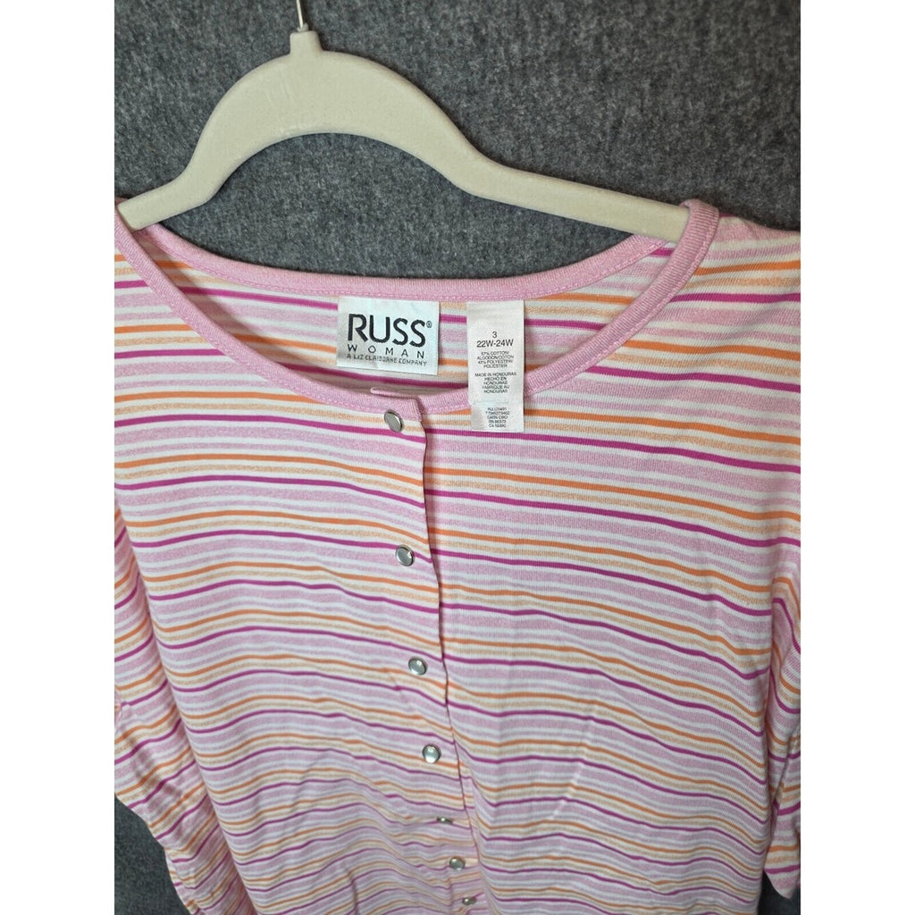 Russ Woman Pink Striped Button-Up Shirt Size 22/24