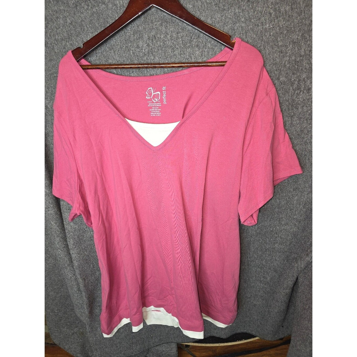 Butterfly Perfect Fit Pink and White Layered V-Neck T-Shirt 30/32