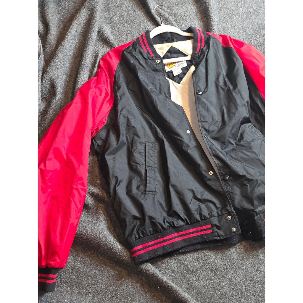Vintage Russell Athletic Varsity Bomber Jacket XL Black Red Flannel Lined USA