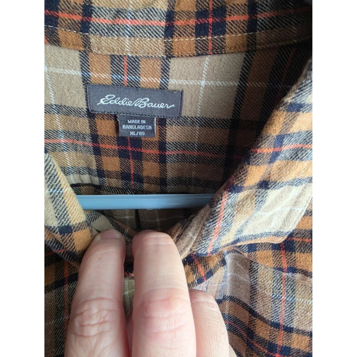 Eddie Bauer Mens Size XL Mustard Yellow Navy Plaid Soft Flannel Outdoor Shirt