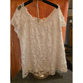 Cato Women’s 22/24W White Floral Mesh Overlay Top with 3D Textured Petals