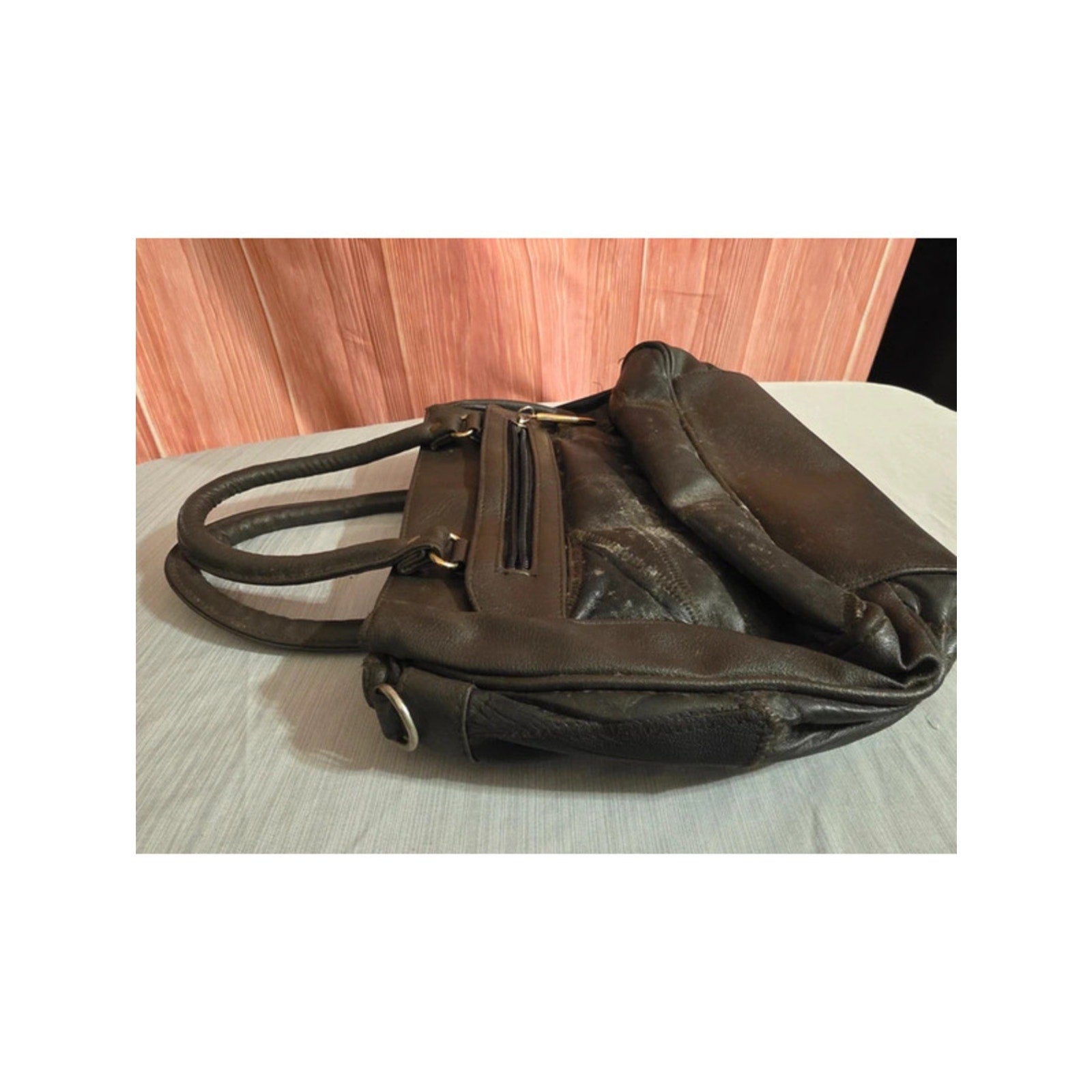 Vintage 80s / 90s Dark Brown Patchwork Shoulder Bag - Multi Compartment