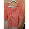 Fashion Bug Women's Coral Short Sleeve Smocked Ruffle Neck Tie Front Blouse