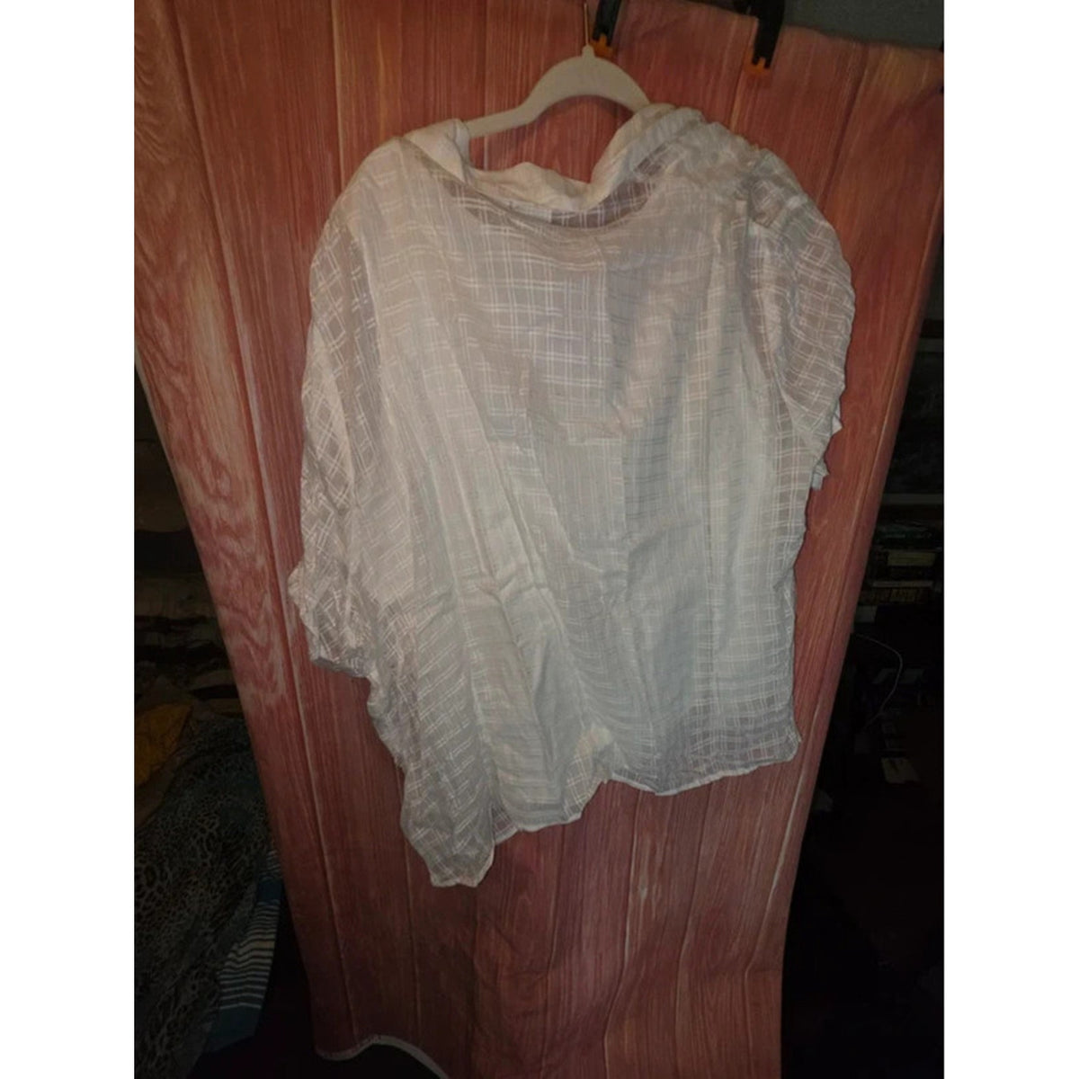 Carolina Colours Plus White Sheer Plaid Layered 2-in-1 Button Top 26W Cotton