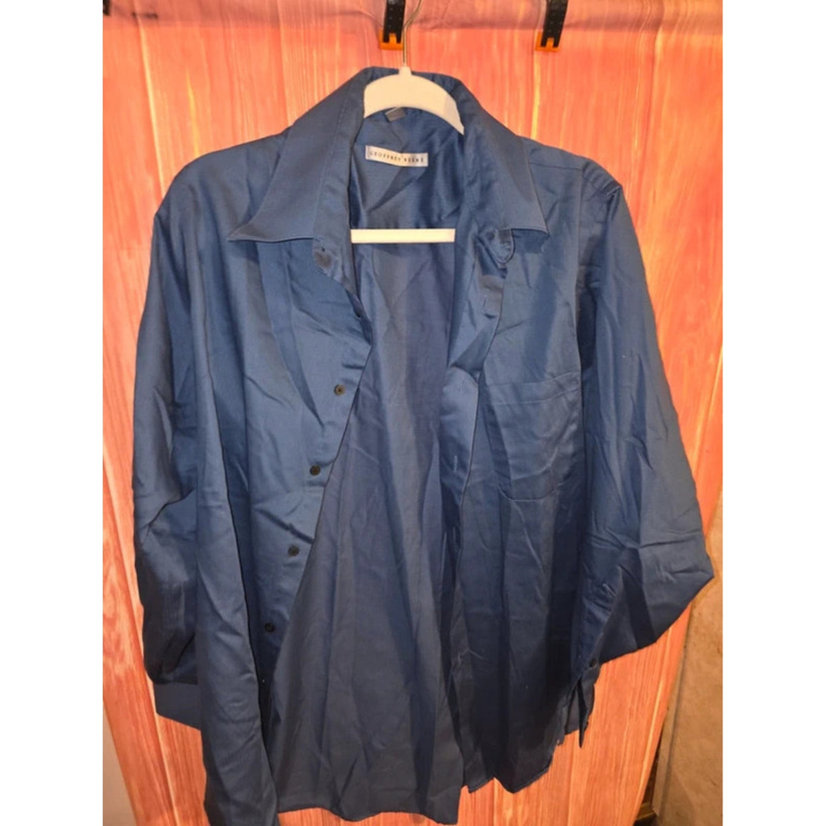 Geoffrey Beene Men's Navy Blue Wrinkle Free Long Sleeve Dress Shirt 16.5 34/35 L