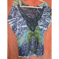 Cato Blue Green Medallion Crochet Bib Dolman Sleeve Top 26/28W Plus