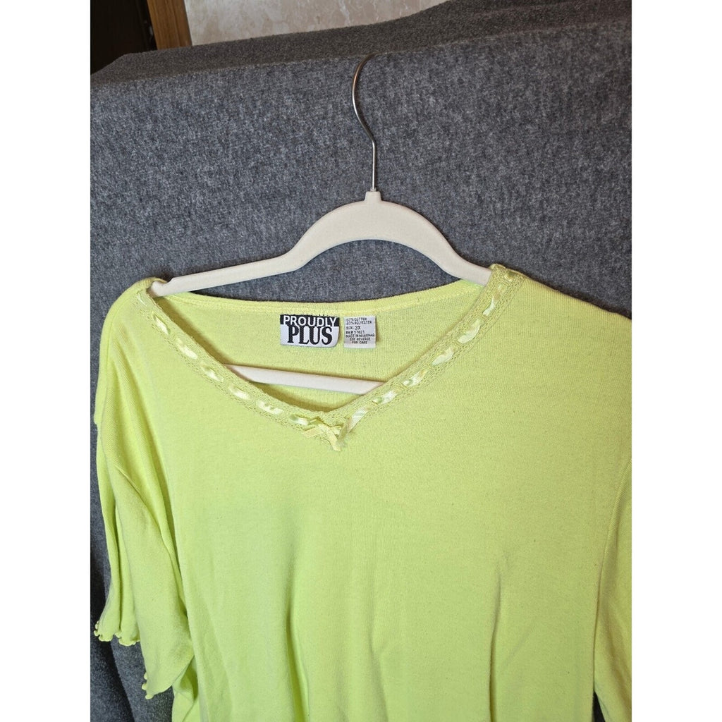 Proudly Plus Yellow Knit Top with Lace Trim and Bow Detail