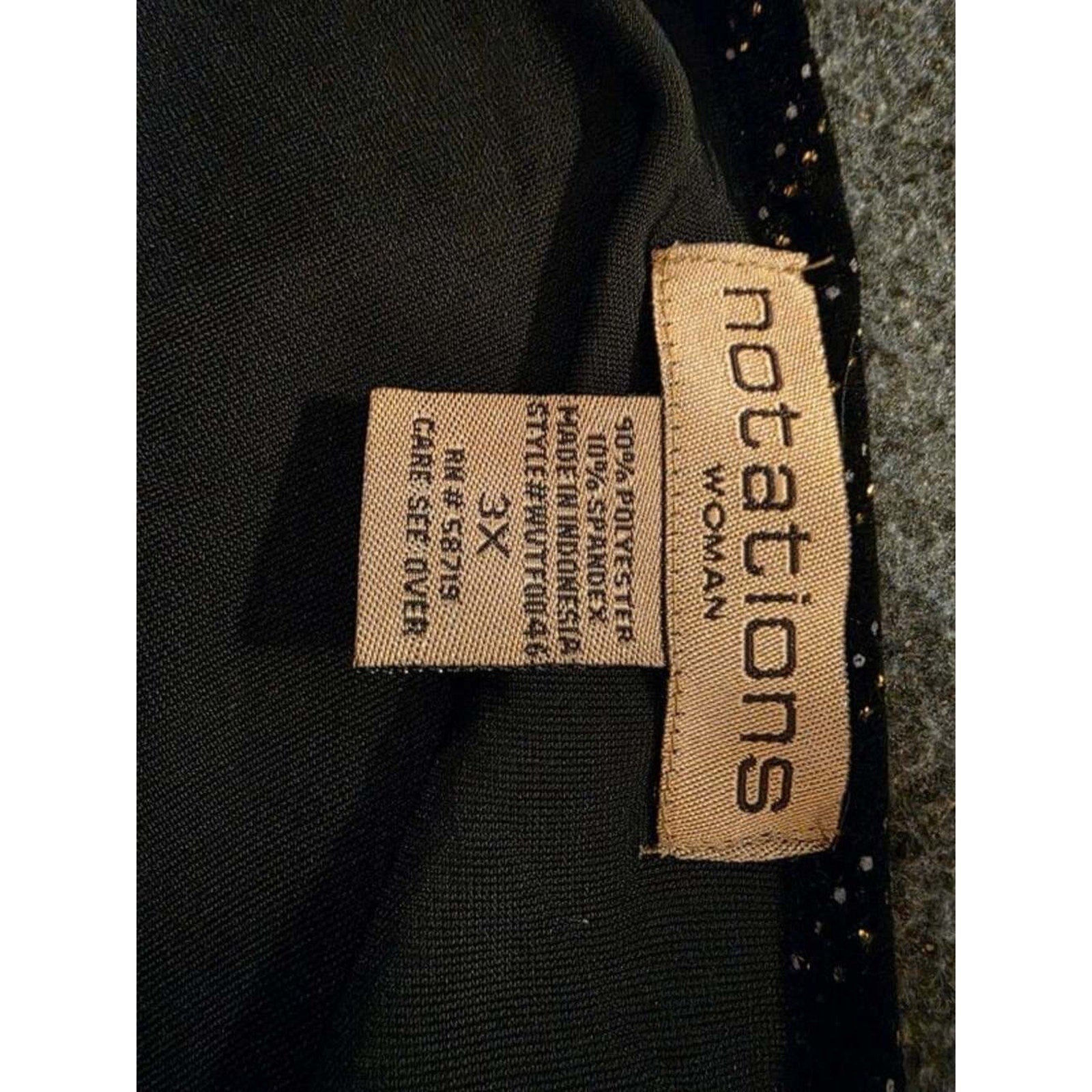 Notations Woman Plus Size 3X Black Velvet Twin Set with Gold Glitter Waves
