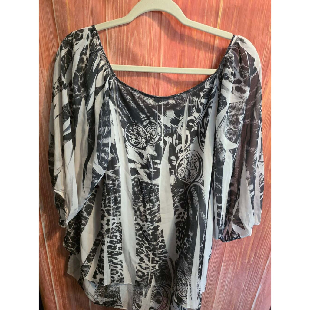 Cato Woman Black and White Abstract Print Layered Sheer Blouse Size 26/28W