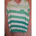 Faded Glory Green Gray Striped Slub Knit Polo Top 3X 22W-24W Pocket
