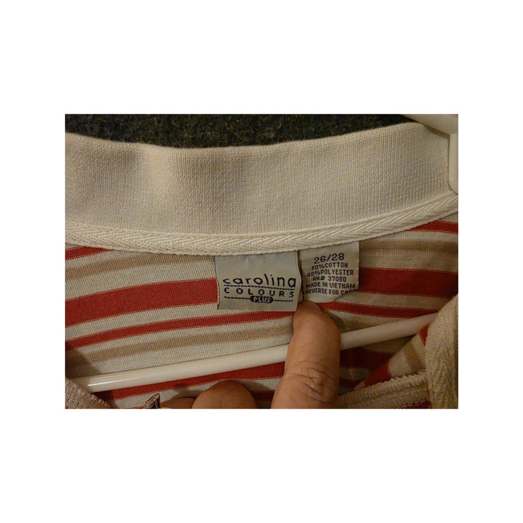 Carolina Colours Plus 26/28 Orange Beige Striped V-Neck Open Collar Polo Top