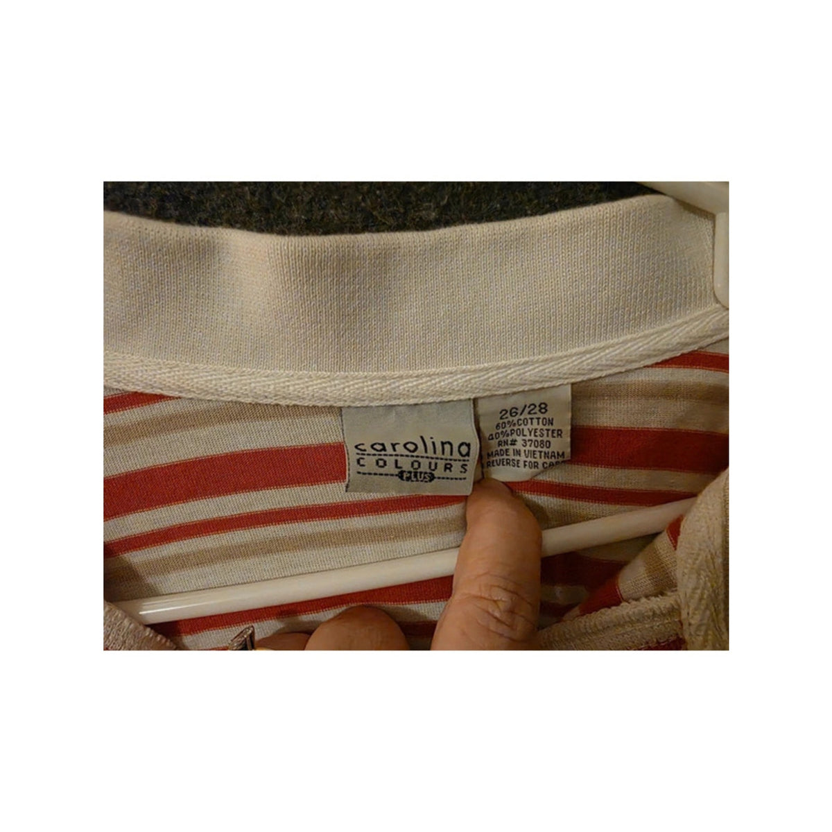 Carolina Colours Plus 26/28 Orange Beige Striped V-Neck Open Collar Polo Top