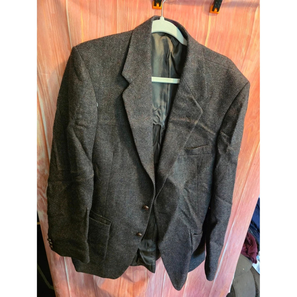 Vintage Wm F Farah Mens 100% Pure Wool Tweed Herringbone Blazer Sport Coat Brown