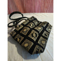 Vintage Black & Gold Tapestry Jacquard Mini Handbag - Metallic Fleur-de-Lis