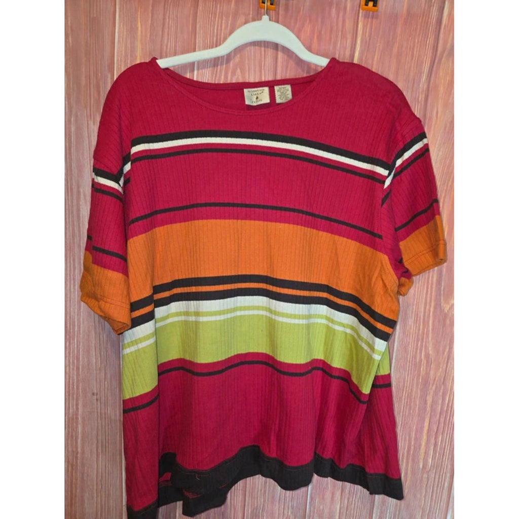 Mountain Lake II Petite Striped Ribbed Knit Short Sleeve Top 3XWP 100% Cotton