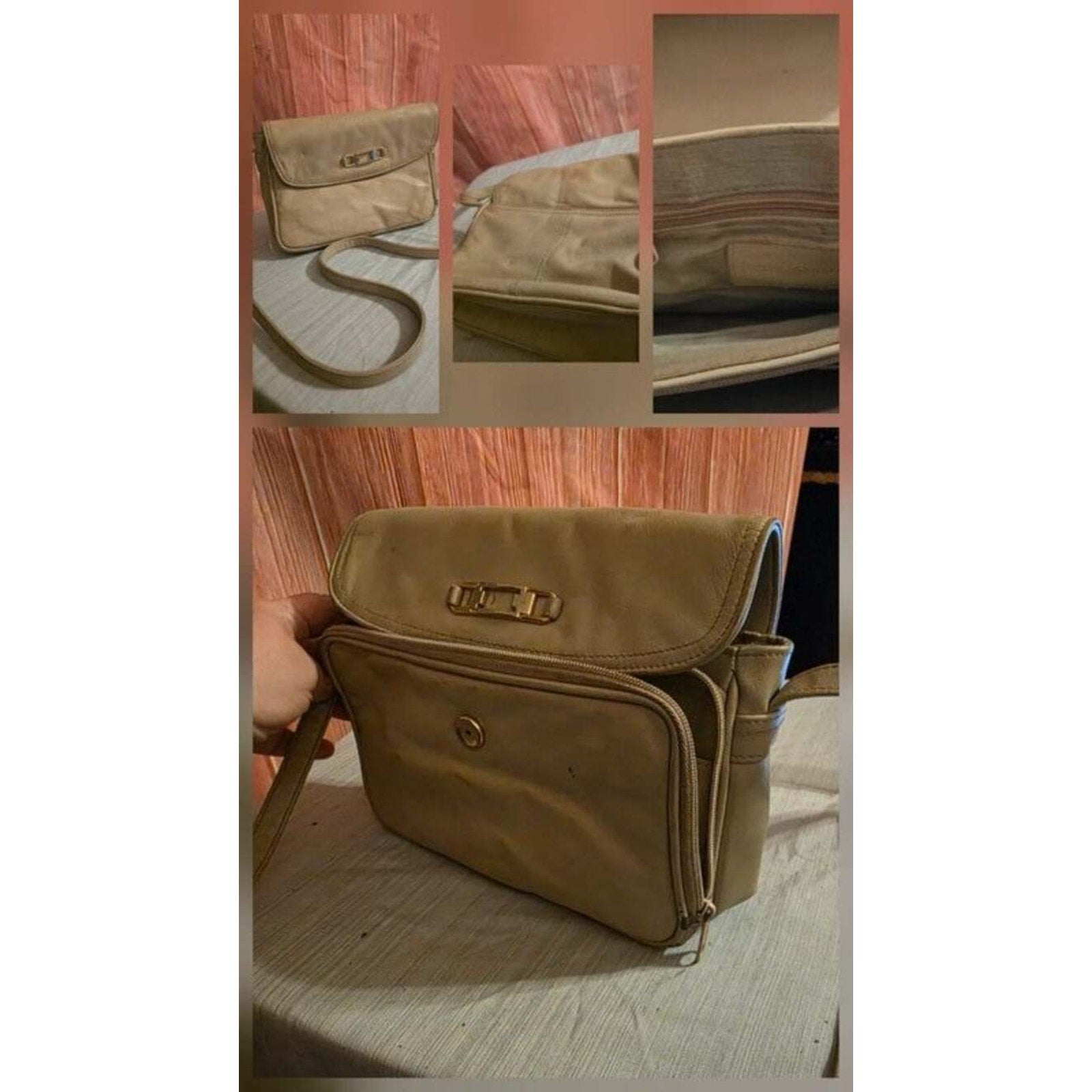 Vintage Jaclyn Smith Beige Crossbody Organizer Bag - 80s/90s Retro Wallet Purse