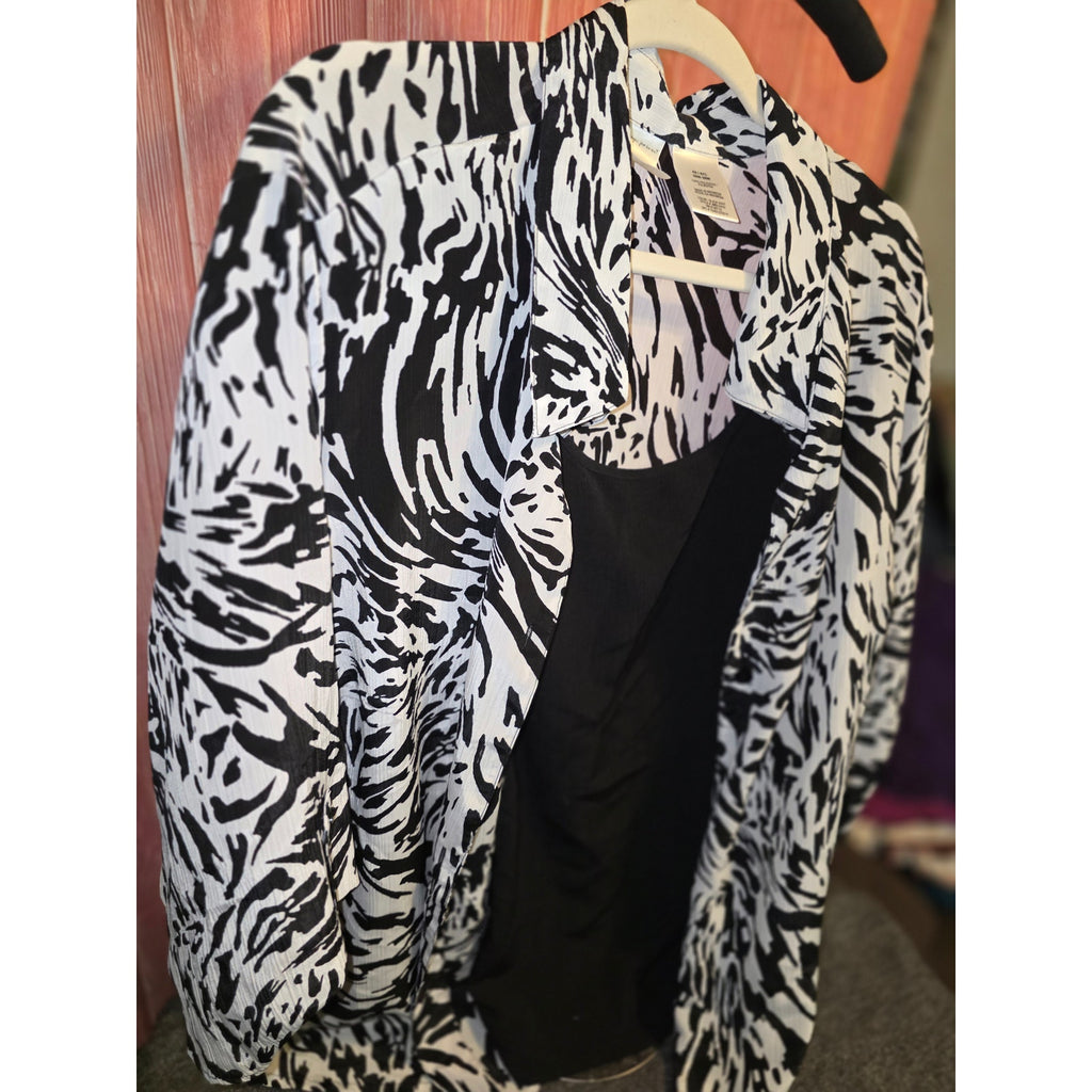 JMS Just My Size Womens 4X 26W/28W 2-in-1 Layered Blouse Top Black White Zebra Cami