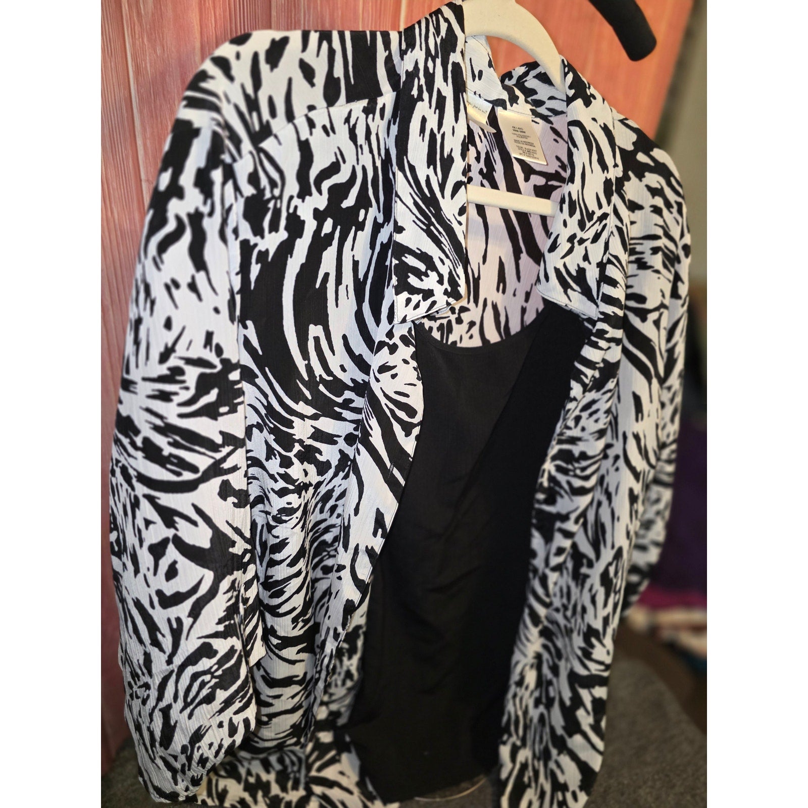 JMS Just My Size Womens 4X 26W/28W 2-in-1 Layered Blouse Top Black White Zebra Cami