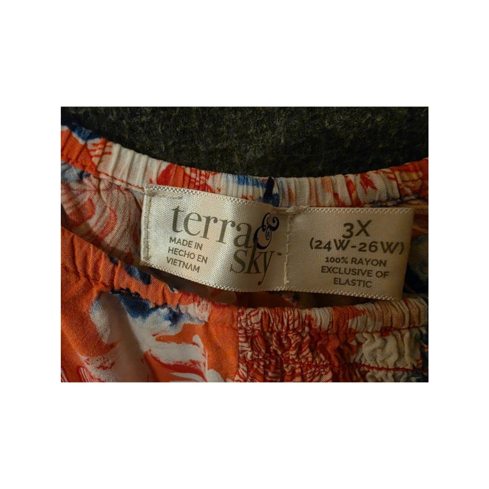 Terra Sky Womens 3X 24W 26W Orange Blue Tropical Palm Leaf Smocked Boho Top